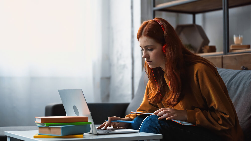 A student uses a laptop to study