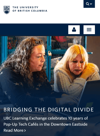 The mobile version of the UBC website